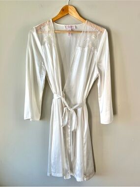 Oscar de la Renta Pink Label White Bridal Robe Sheer Embroidered Organza Size S